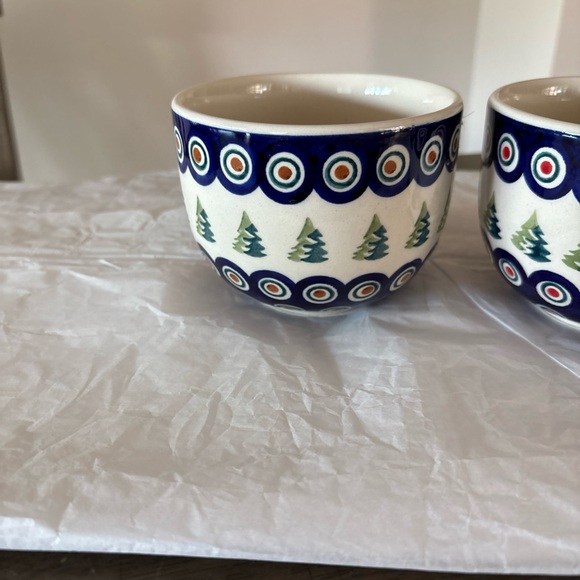 NEW TWO Polish Pottery Mugs 8oz Peacock Xmas Tree Boleslawiec Ceramic Folk Art - Picture 4 of 10
